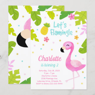 Convite de aniversário bonito Flamingo Rosa