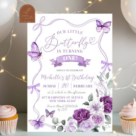 Convite de Aniversário Borboleta Floral Lilás Roxo