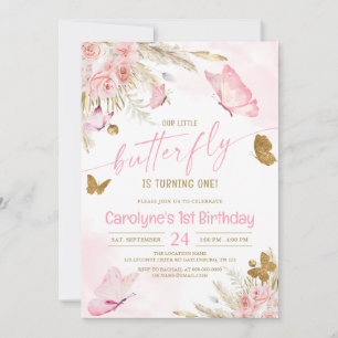 Convite de Aniversário Borboleta Rosa Boho Nossa P
