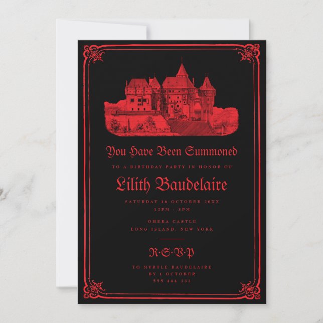 Convite de Aniversário Borda Castelo Vampírico Gót (Frente)