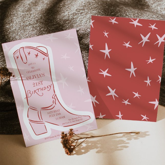 Convite de Aniversário Bota de Cowgirl Doodle (Doodle Cowgirl Boot Birthday Invite)