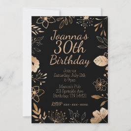 Convite de Aniversário Botânico Dourado Rosa a Pre
