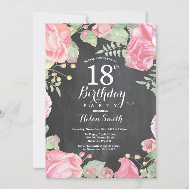 Convite de Aniversário Botânico Floral 18 (Frente)