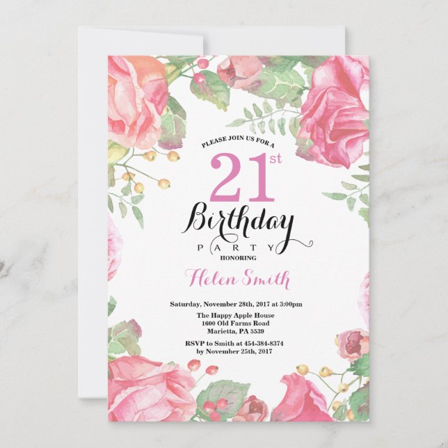 Convite de Aniversário Botânico Floral 21 (Frente)