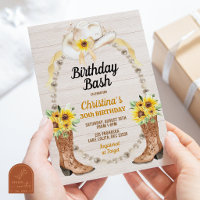 Convite de Aniversário Botas Girassol Pérola