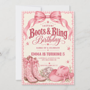 Convite de Aniversário Botas Rosa e Brilho