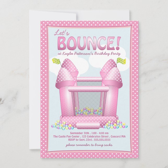 Convite de aniversário Bouncy cor-de-rosa bonito (Frente)