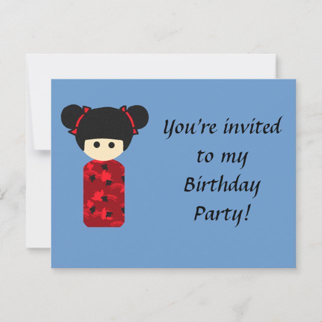 Convite de Aniversário Bright Kokeshi (Frente)