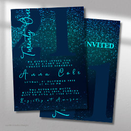 Convite de Aniversário Brilhante Glamour Azul Real