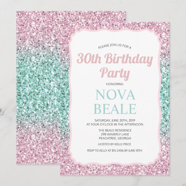 Convite de Aniversário Brilho Ombre para QUALQUER  (Frente/Verso)