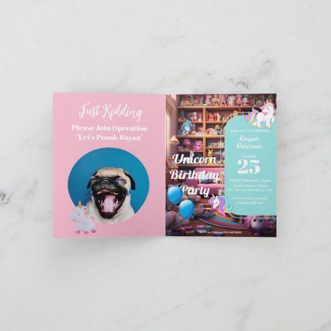 Convite de Aniversário Brincalhão, Amor de Unicórn (Interior)