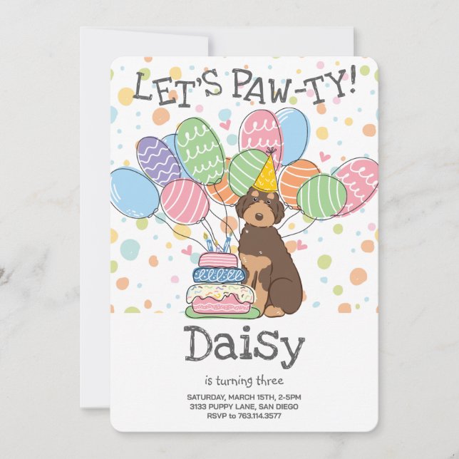 Convite de aniversário Brown Tan Aussiedoodle (Frente)