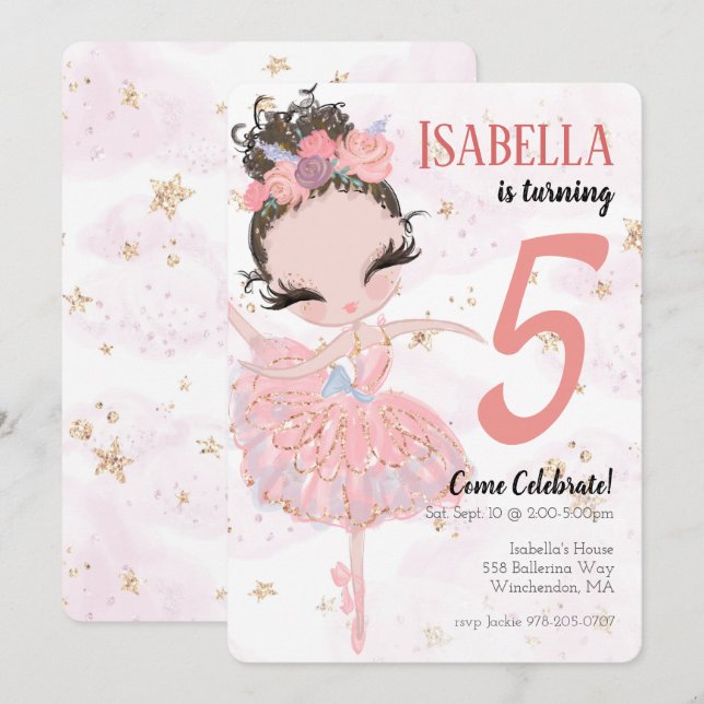 Convite de aniversário Brunette Ballerina (Frente/Verso)