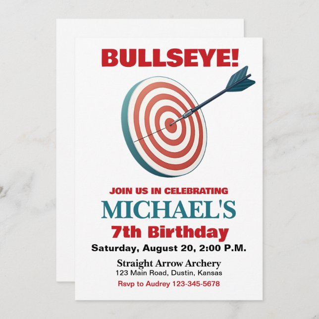 Convite de aniversário Bullseye Archery (Frente/Verso)