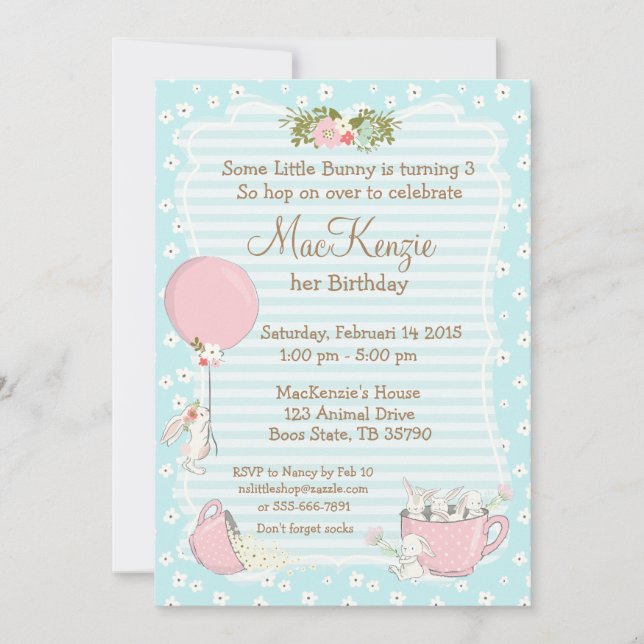 Convite de aniversário Bunny (Frente)