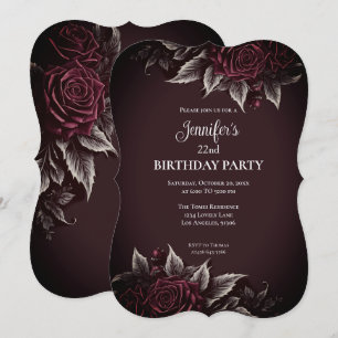 Convite de aniversário Burgundy Floral Dark Gótico