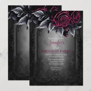 Convite de aniversário Burgundy Floral Dark Gótico