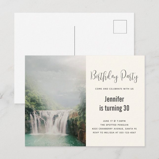 Convite de Aniversário Cachoeira por uma Floresta  (Frente/Verso)