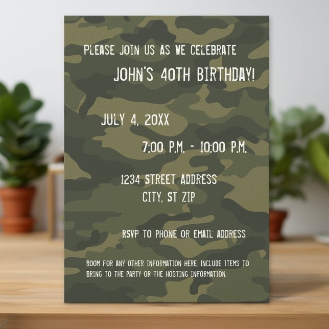 Convite de aniversário Camo (Custom Party Invitation with Download Option)