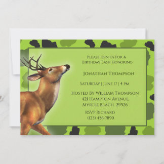 Convite de Aniversário Camo Deer