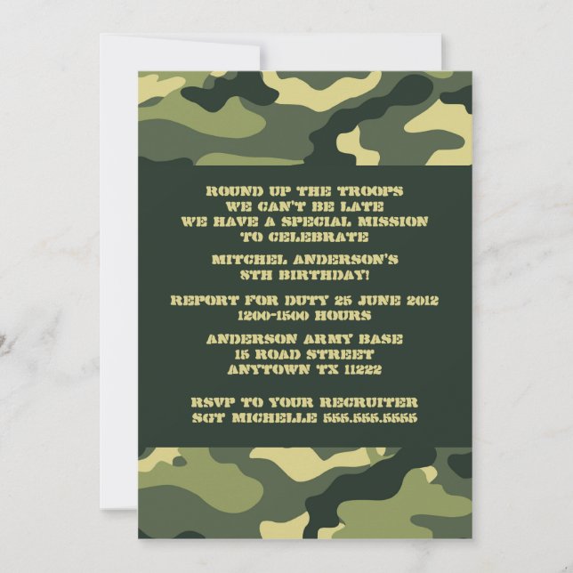 Convite de aniversário Camuflagem do Exército Camo (Frente)