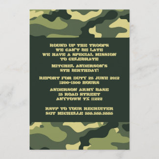 Convite de aniversário Camuflagem do Exército Camo