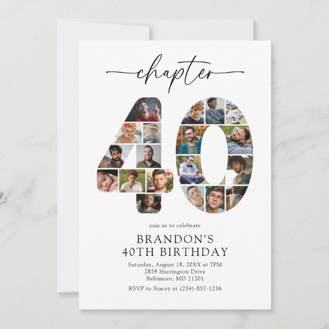 Convite de Aniversário Capítulo 40 Elegante 40º (Frente)