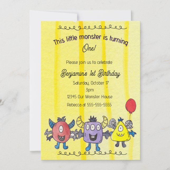 Convite de Aniversário Caprichoso Três Pequenos Mo (Frente)