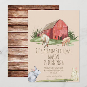 Convite de Aniversário Casa de Fazenda Animais de 