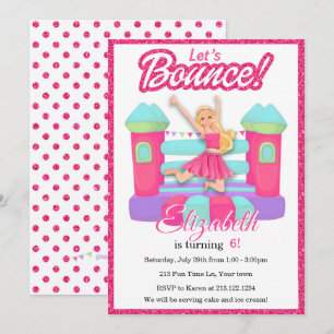 Convite de Aniversário Casa de Rebote Boneca Rosa