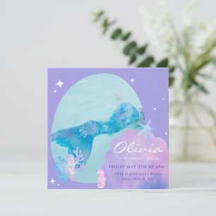 Convite de Aniversário Cauda de Sereia Meninas Sob