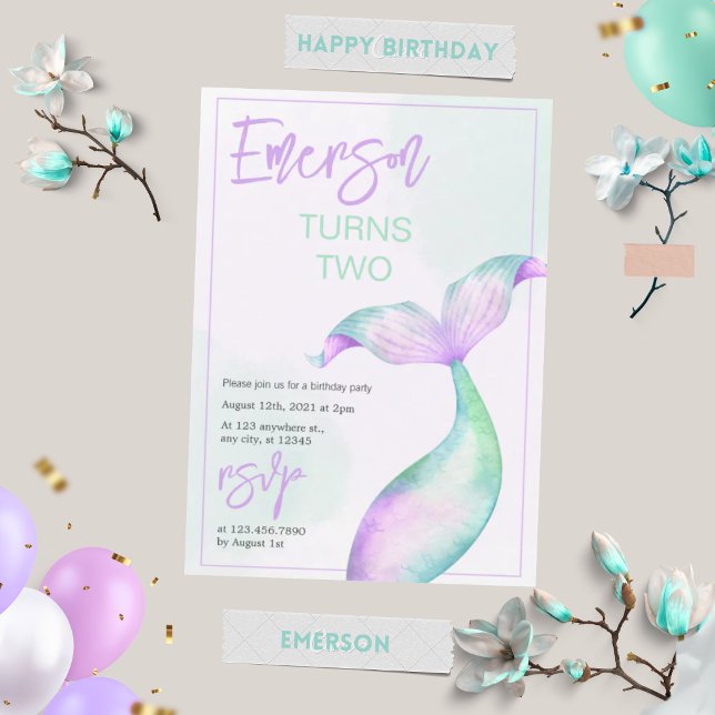 Convite de Aniversário Cauda de Sereia Pastel (Criador carregado)