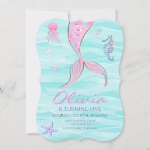 Convite de Aniversário Cauda de Sereia Sob o Mar