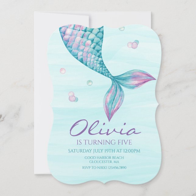 Convite de Aniversário Cauda de Sereia Sob o Mar (Frente)