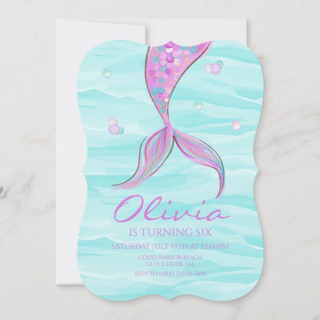 Convite de Aniversário Cauda de Sereia Sob o Mar (Frente)