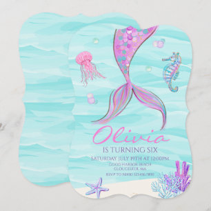 Convite de Aniversário Cauda de Sereia Sob o Mar