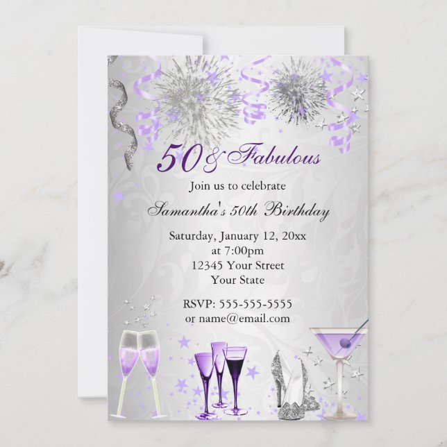 Convite de Aniversário Celebração 50 & Fabuloso (Frente)