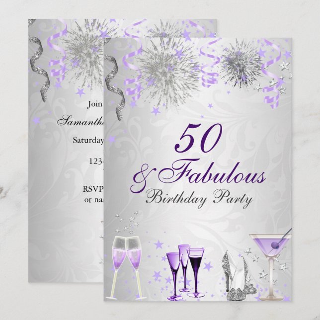 Convite de Aniversário Celebração 50 & Fabuloso (Frente/Verso)