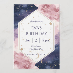 Convite de Aniversário Celestial Elegante – Aquare
