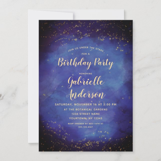 Convite de Aniversário Celestial Estrela Azul no C (Frente)