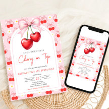 Convite de Aniversário Cereja Arco Rosa Coquette