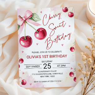 Convite de Aniversário Cereja Fofo Coquete