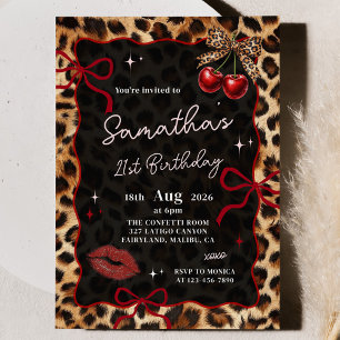 Convite de Aniversário Cerejas Leopardo Guepardo