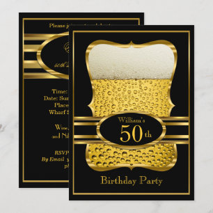 Convite de Aniversário Cerveja Preto Dourado