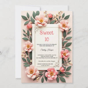 Convite de Aniversário Chic Blush Rosa Floral Doce