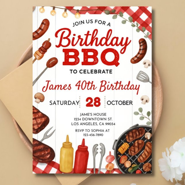 Convite de Aniversário Churrasco: Festa Vermelha d (Criador carregado)