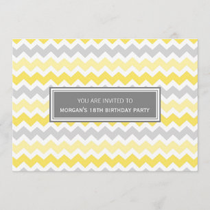 Convite de aniversário cinzento amarelo de Chevron
