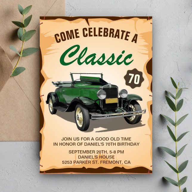 Convite de Aniversário Clássico de Carro Verde Vin (Criador carregado)