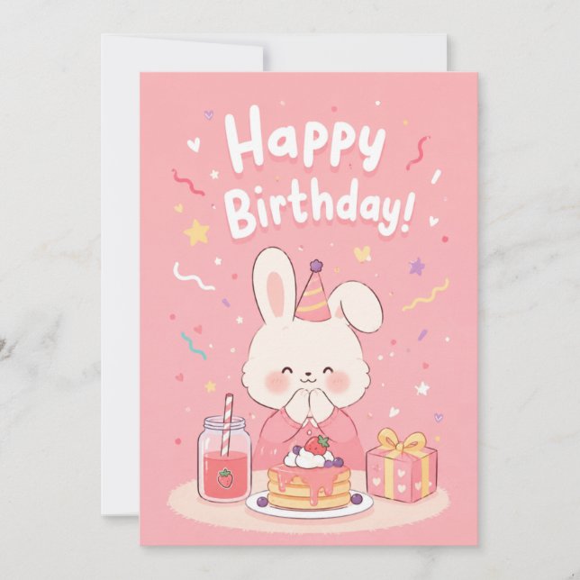 Convite de Aniversário Coelhinho Rosa Fofo (Frente)