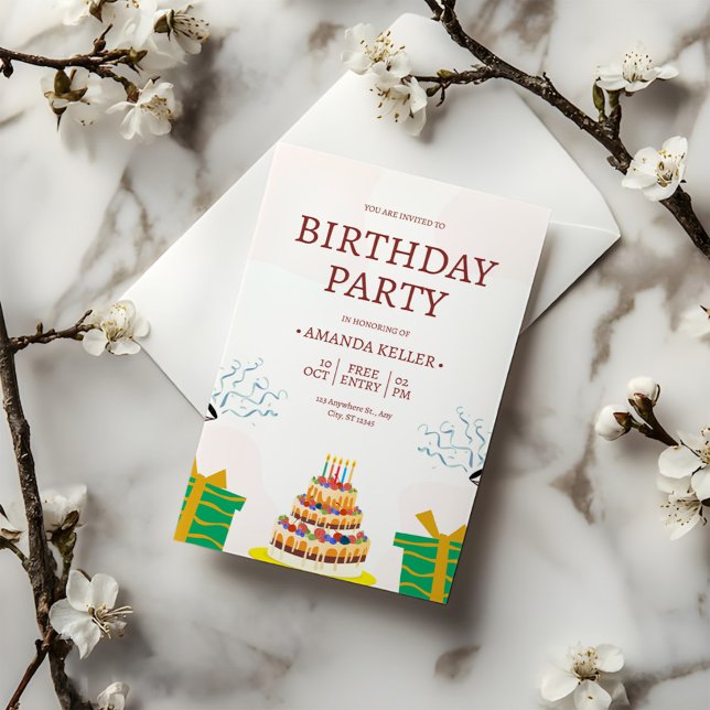 Convite de aniversário Colorida de Bolo (Criador carregado)